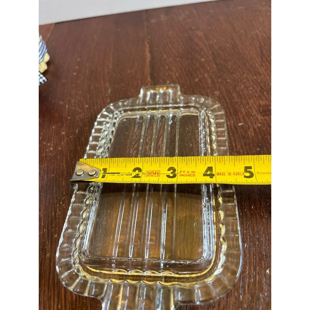 Vintage Clear Glass Ribbed Butter Dish with Lid Art Deco Scalloped Edge 2-Piece